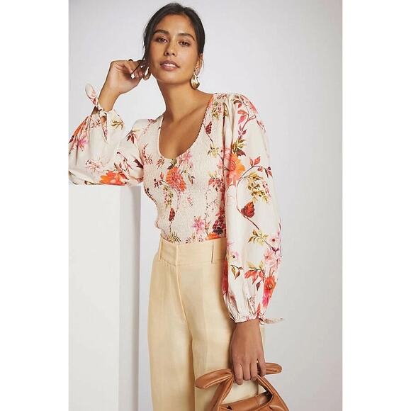 Anthropologie Smocked Floral Peasant Top - Picture 9 of 9